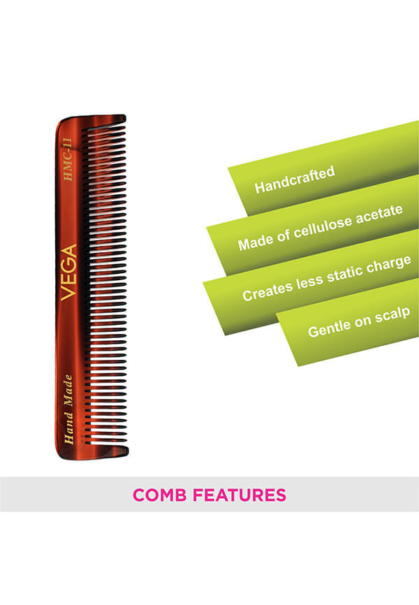 Vega Handcrafted Pockect Hair Comb made with Cellulose Acetate (HMC-11) – thumbnail 3