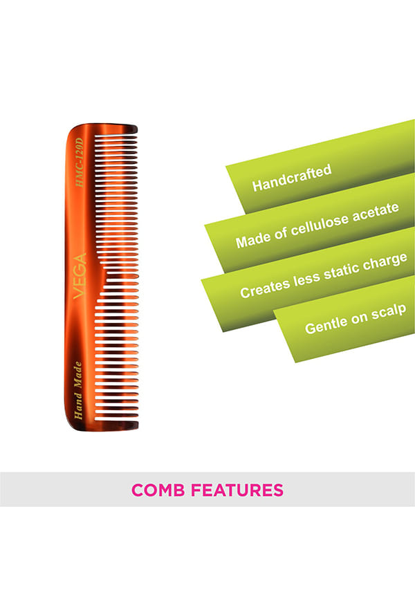 Vega Handcrafted Pockect Hair Comb made with Cellulose Acetate (HMC-120D) – thumbnail 3