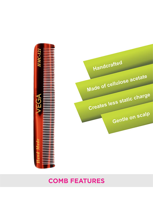 Vega Handcrafted Pockect Hair Comb made with Cellulose Acetate (HMC-121) – thumbnail 3