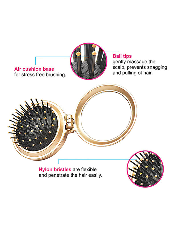 Compact Hair Brushwith Foldable Mirror for Men and Women (R2-FM) – thumbnail 4