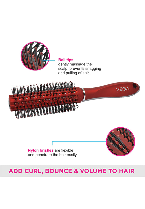 Vega Round Hair Brush (India's No.1* Hair Brush Brand) for Adding Curls, Volume & Waves In Hairs| Men and Women| All Hair Types, Color May Vary, (E11-RB) – thumbnail 3