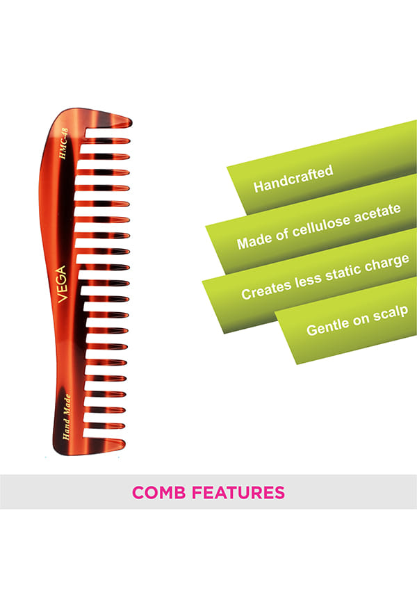 Vega Handcrafted Small Shampoo Hair Comb made with Cellulose Acetate (HMC-48) – thumbnail 3