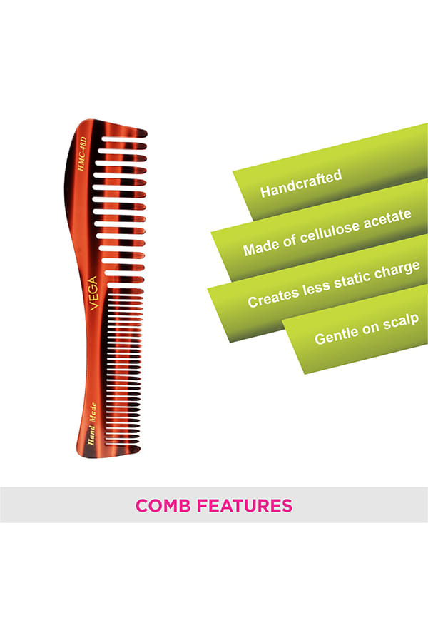 Vega Handcrafted Small Shampoo Hair Comb made with Cellulose Acetate (HMC-48D) – thumbnail 3