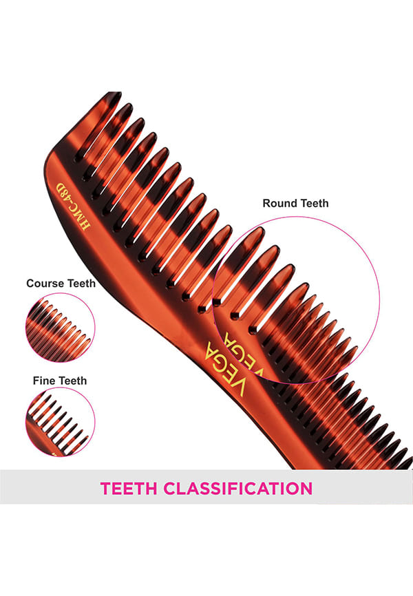 Vega Handcrafted Small Shampoo Hair Comb made with Cellulose Acetate (HMC-48D) – thumbnail 4