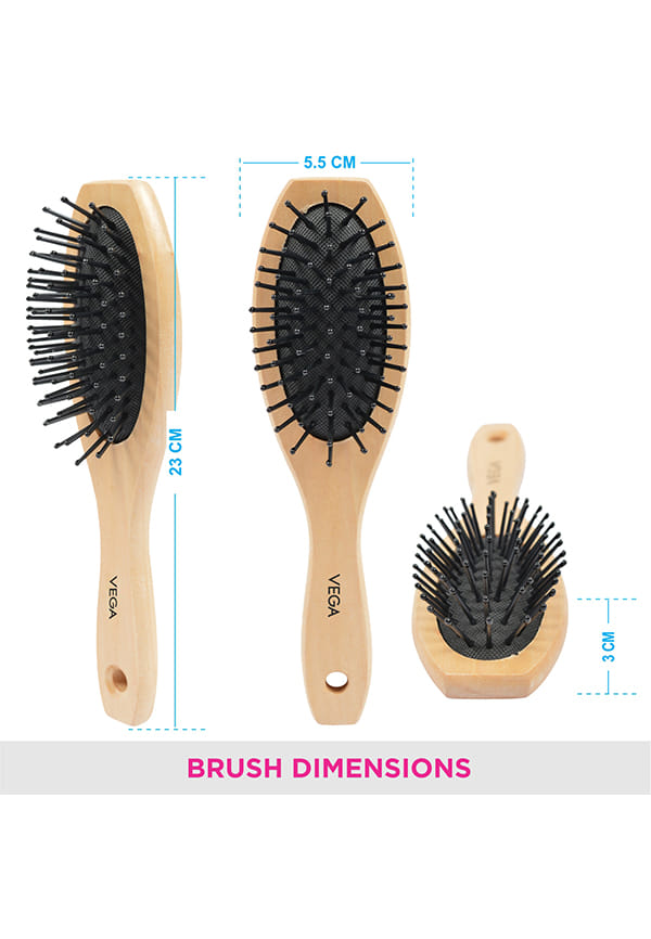 Vega Small Wooden Cushioned Hair Brush (India's No.1* Hair Bursh Brand) for Men and Women (E2-BB) – thumbnail 2