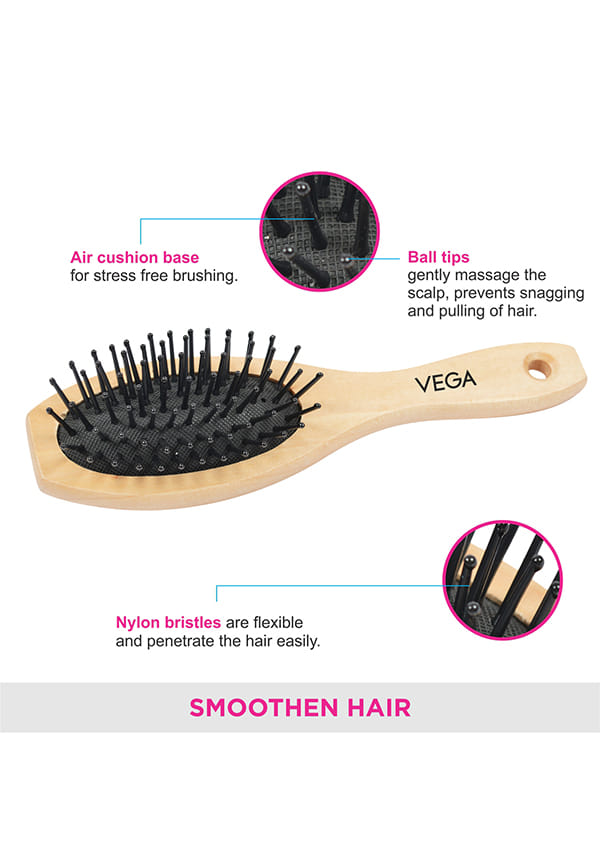 Vega Small Wooden Cushioned Hair Brush (India's No.1* Hair Bursh Brand) for Men and Women (E2-BB) – thumbnail 3