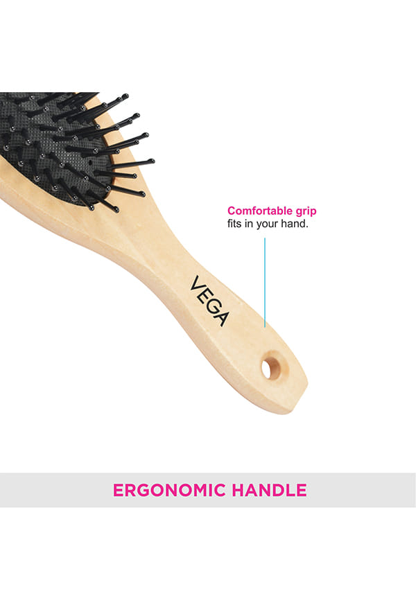 Vega Small Wooden Cushioned Hair Brush (India's No.1* Hair Bursh Brand) for Men and Women (E2-BB) – thumbnail 6