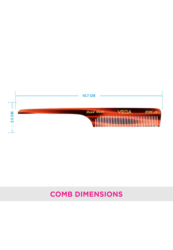 Vega Handcrafted Tail Hair Comb made with Cellulose Acetate (HMC-10) – thumbnail 2