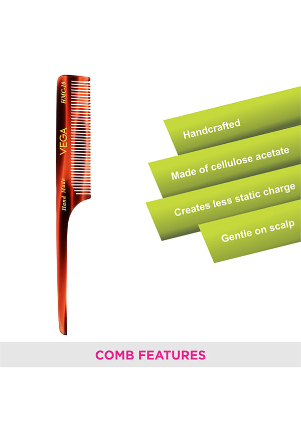 Vega Handcrafted Tail Hair Comb made with Cellulose Acetate (HMC-10) – thumbnail 3