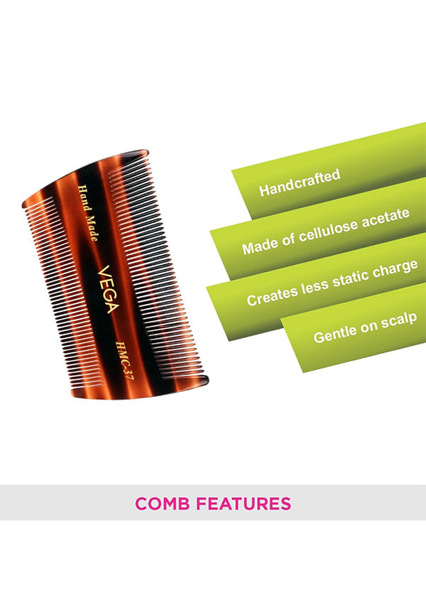 Vega Handcrafted Lice Hair Comb made with Cellulose Acetate (HMC-37) – thumbnail 3