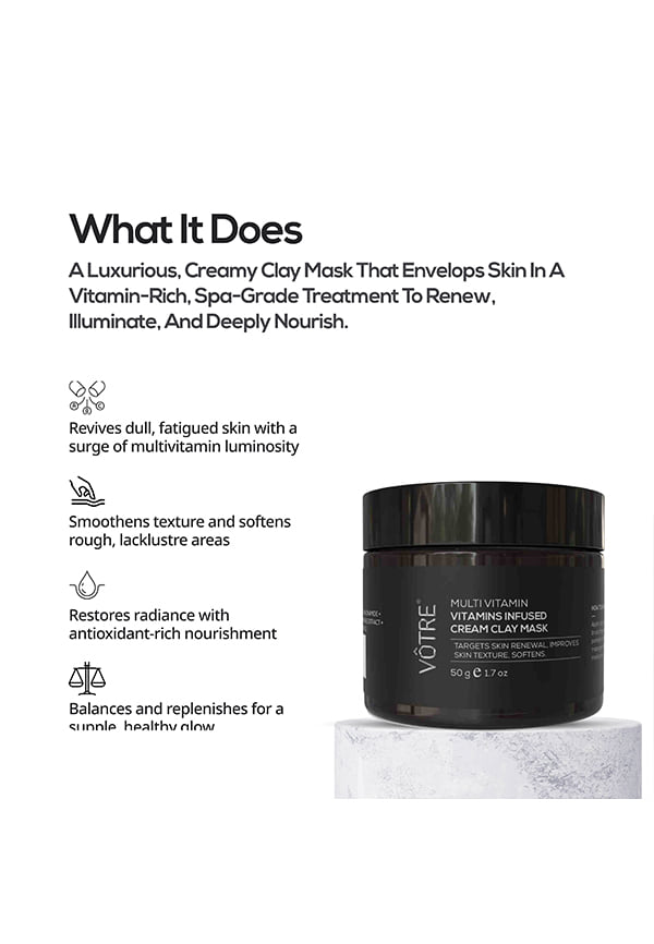 Multi Vitamin Infused Cream Clay Mask | Multivitamin Complex, Antioxidants & Grapevine Extract | For Nourishment, Radiance Boost & Skin Revitalisation | For Men & Women | 50g – thumbnail 2