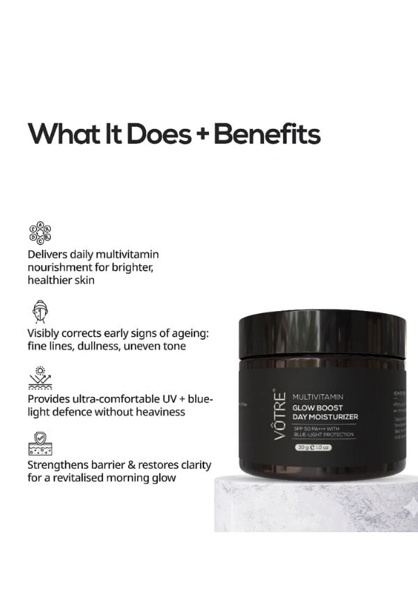 Multi Vitamin Glow Boost Day Moisturiser SPF 50 PA+++ | Multi Vitamin Complex, Niacinamide & Vitamin B9 | For Daily Vitality, Skin Renewal & Early Age Defence | For Men & Women | 30g – thumbnail 2
