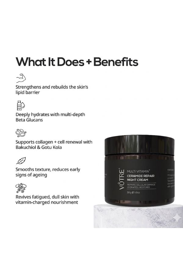 Multi Vitamin Ceramide Repair Night Cream | Ceramide Complex, Bakuchiol & Beta Glucans | For Barrier Restoration, Skin Recovery & Deep Nourishment | For Men & Women | 30g – thumbnail 2