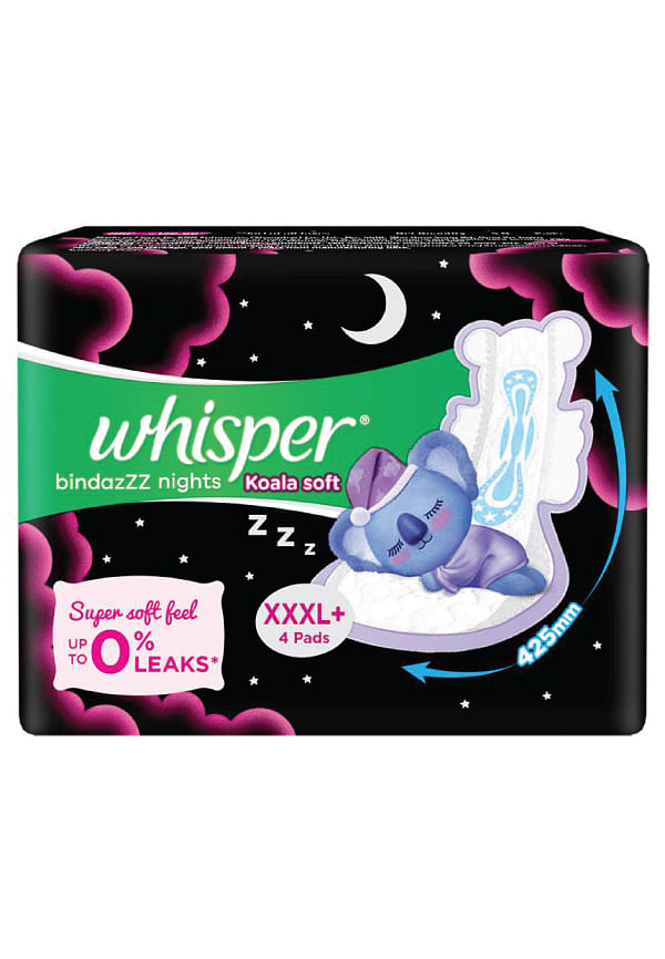 Combo Pack of Whisper Bindazzz Nights Pads XXXL (20 Each) & Whisper  Bindazzz Nights Koala Soft Pads XXXL+ (8 Each): Buy combo pack of 2.0 Packs  at best price in India