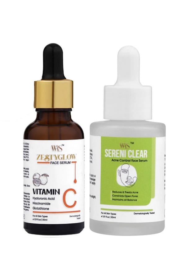 ZestyGlow Vitamin C Serum & SereniClear Acne Control Serum (Combo Pack)