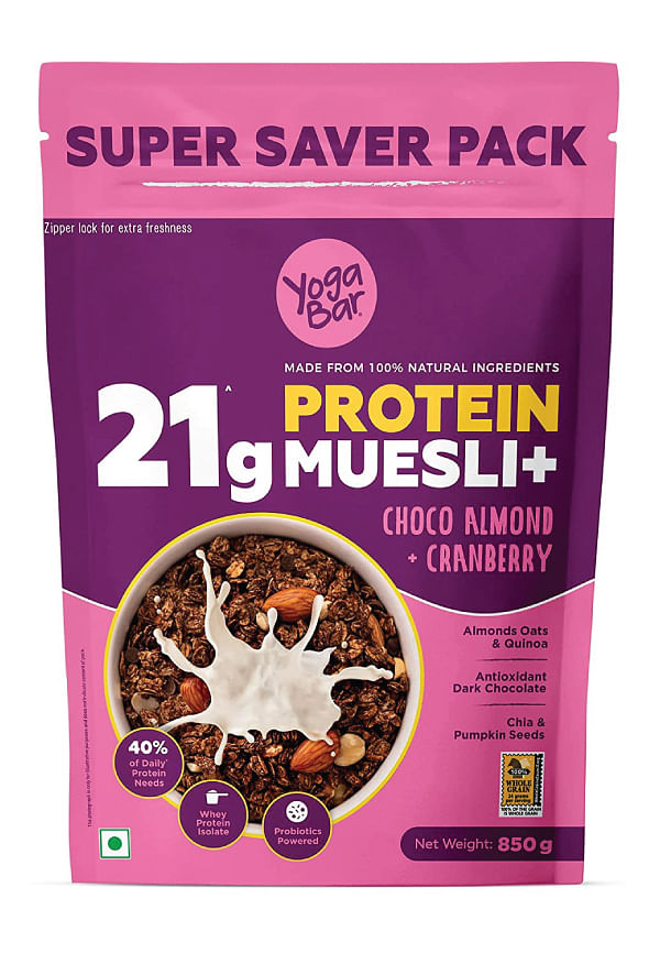 Yogabar Super High Protein Oats 850g, 22g Protein, Choco Almond Oatmeal, Whey and Probiotics, High Absorption, High Fiber Oats for Weight