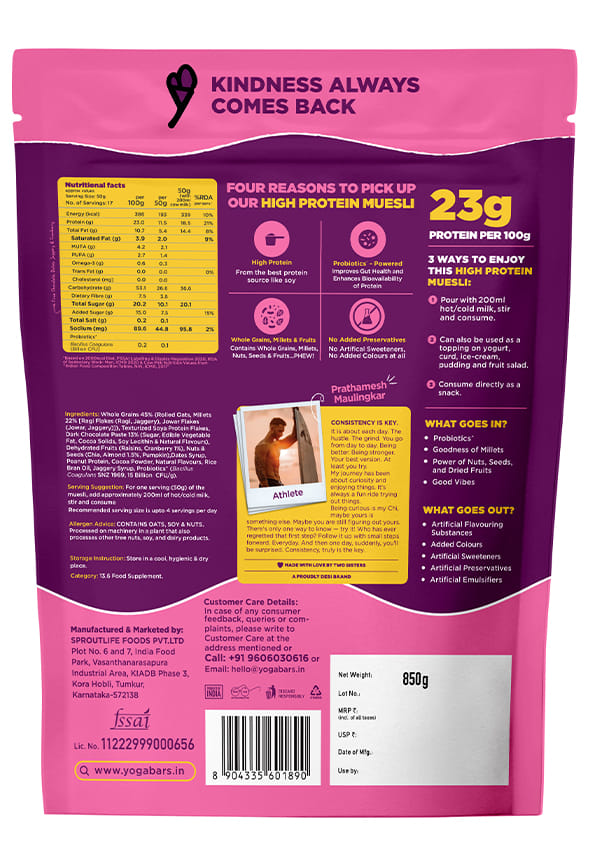Yoga Bar High Protein Muesli | Choco Almond and Cranberry | Added Probiotics | 850g – thumbnail 2
