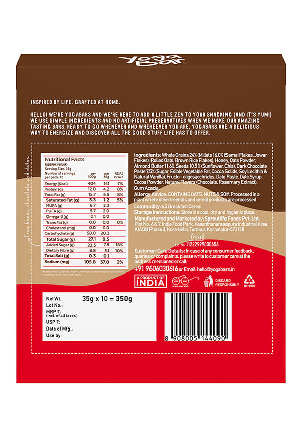 Yoga Bar Energy Bar |Chocolate Chunk Nut Flavour |No Artificial Flavours | Pack of 10 – thumbnail 2