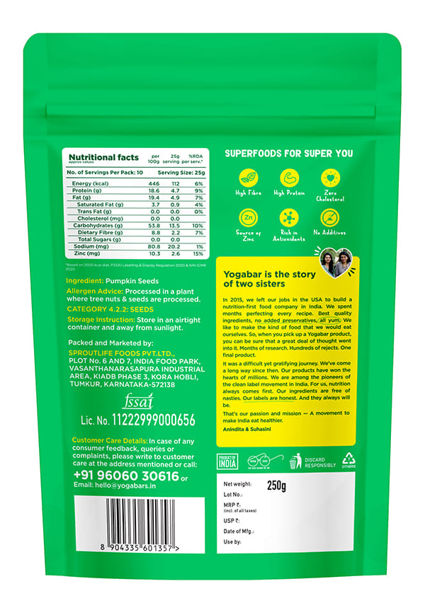 Yoga Bar Pumpkin Seeds | Rich in Dietary Fibre | 250g – thumbnail 2