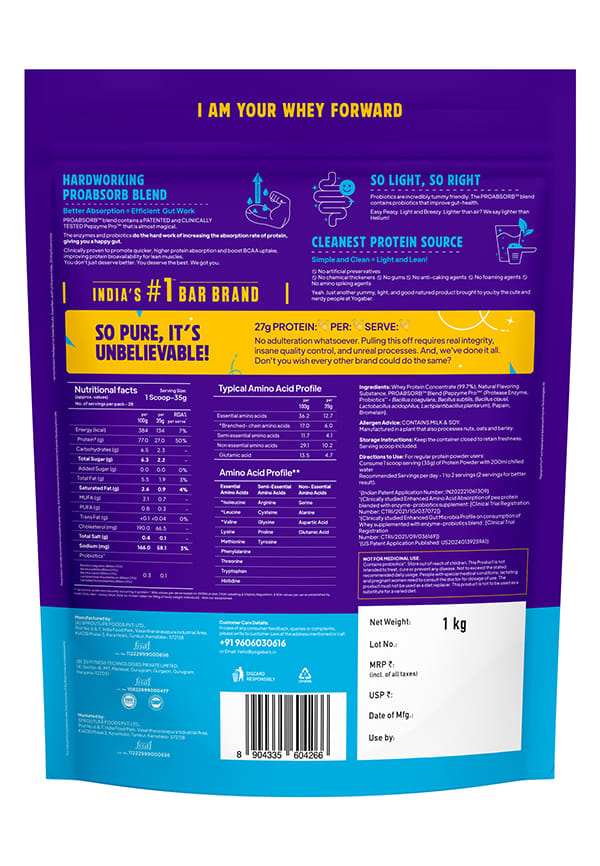 Yoga Bar Pro Clean Whey Protein | Concentrate | 27g Protein per Scoop | 1000g – thumbnail 2