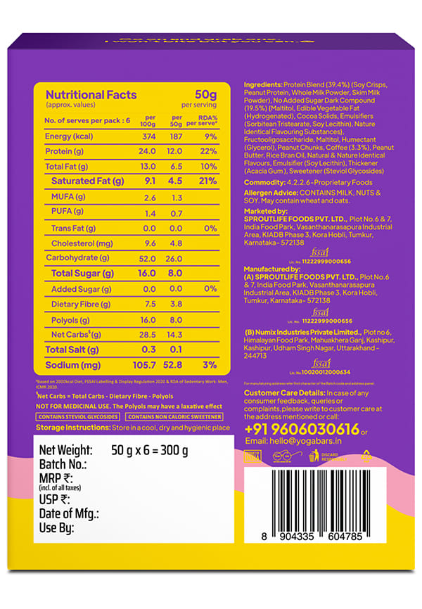 Yoga Bar Strong Enrobed Protein Bars Combo | Coffee Crush | No Added Sugar | Pack of 6 – thumbnail 2