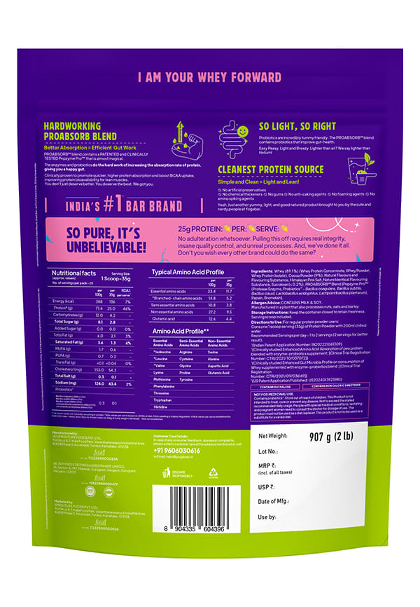 Yoga Bar Pro Clean Whey Protein | Chocolate Flavour | with Zero Calorie Sweetner| 26g Protein per Scoop | 907g – thumbnail 2