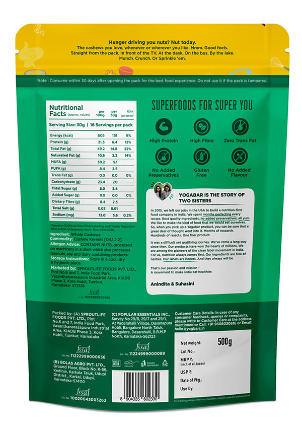 Yoga Bar Whole Cashews |Premium Quality | Zero  Cholesterol | 200g – thumbnail 2