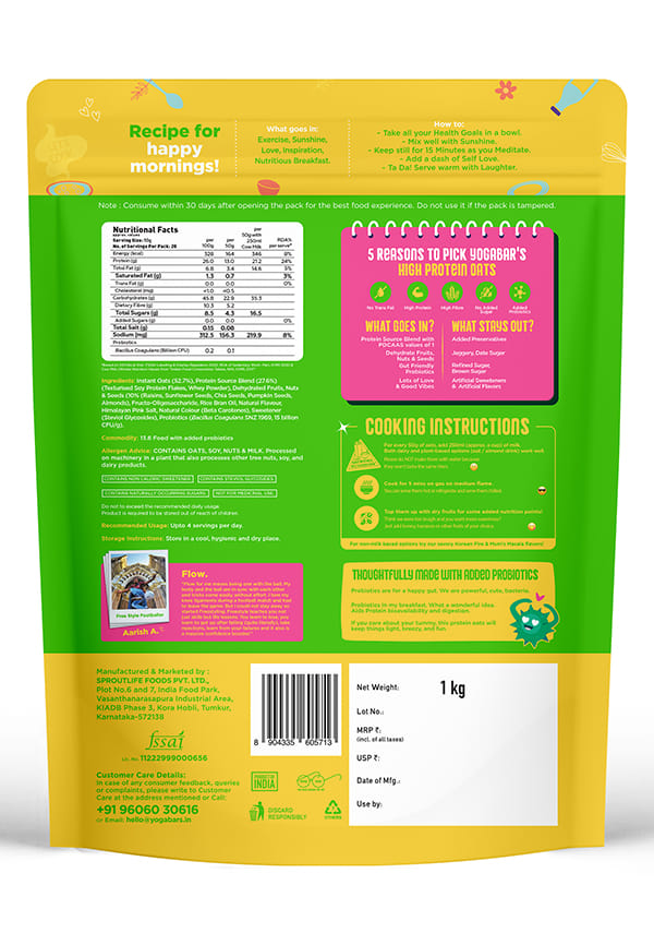 Yoga Bar High Protein Oats | Kesar Pista Kulfi Flavour | 26g Protein | No Refined Sugar | 1kg – thumbnail 2