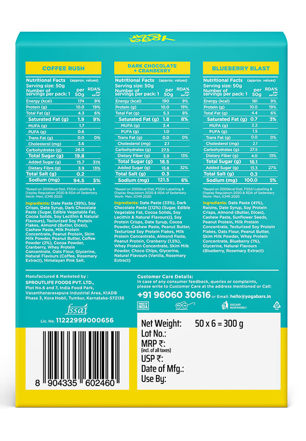Yoga Bar Daily 10g Protein Bar Variety Pack | Date Sweetened|Pack of 6 | 300g – thumbnail 2