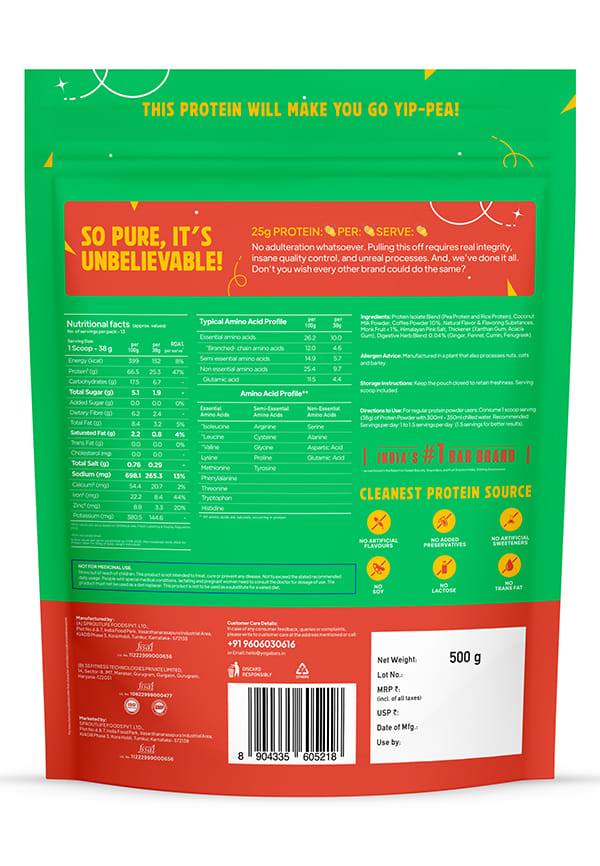 Yoga Bar Pro Clean Plant Protein | Coffee Flavour With Monk Fruit | 25g Protein | 500g – thumbnail 2
