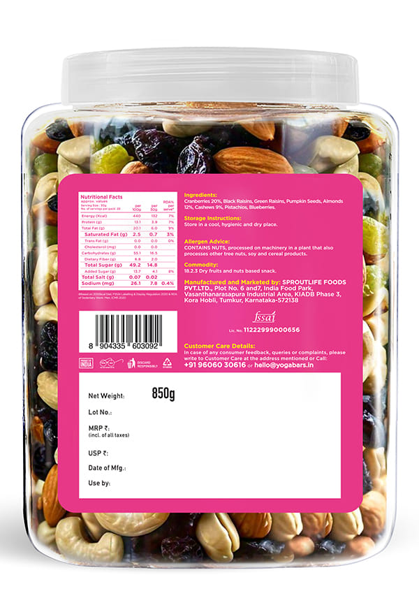 Yoga Bar Dry Fruit Mix | Premium Quality | High Protein Snack | 850g – thumbnail 2