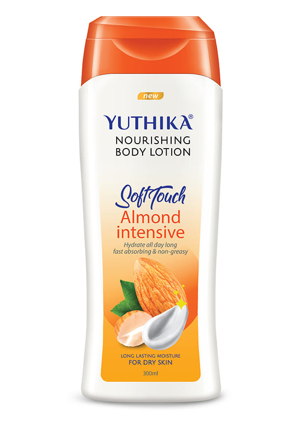 Yuthika Almond Body Lotion for Dry Skin, Non-Greasy, Fast Absorbing | 300ml Flip | Pack of 1