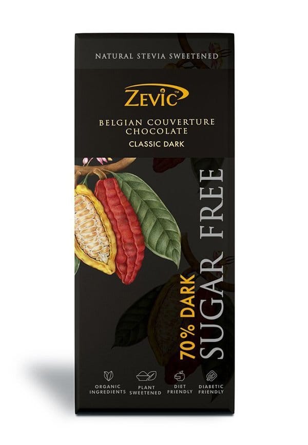 70% Dark Belgian Chocolate with Stevia 70% Dark Belgian Chocolate with Stevia