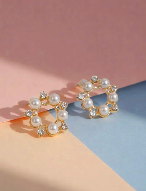Pearl And Crystal Stud Earrings