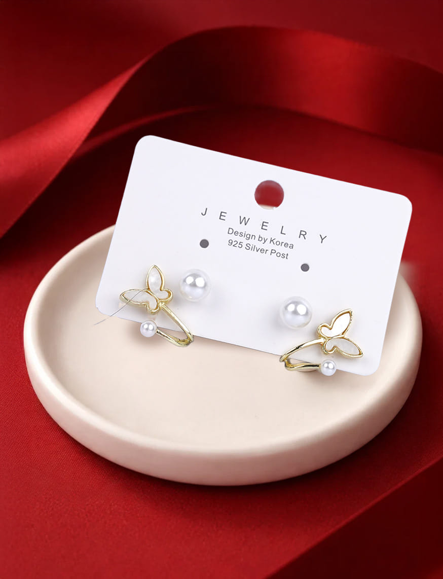 Butterfly Wing Pearl Stud Earcuffs