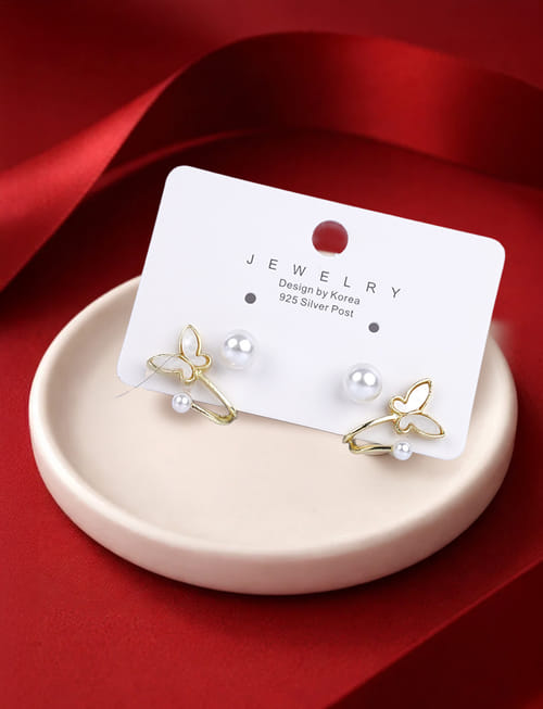 Butterfly Wing Pearl Stud Earcuffs