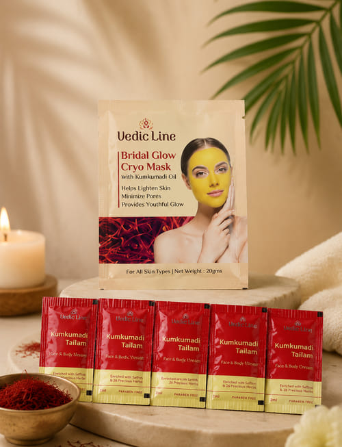 Kumkumadi Tailam Bridal Glow Kit With Cryo Mask Kumkumadi Tailam Bridal Glow Kit With Cryo Mask