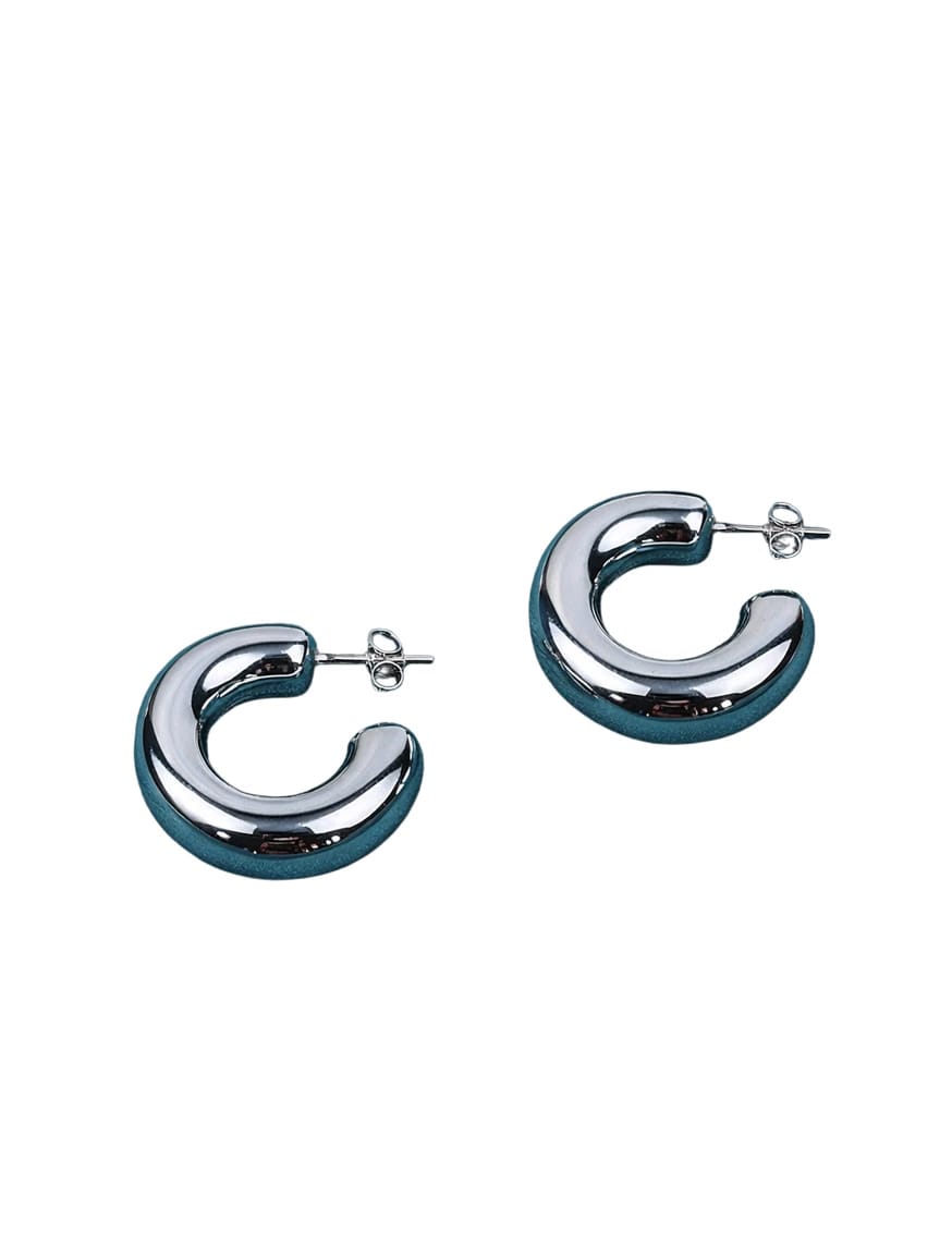 Modern Moon Curve Hoops Earrings - Silver – thumbnail 2