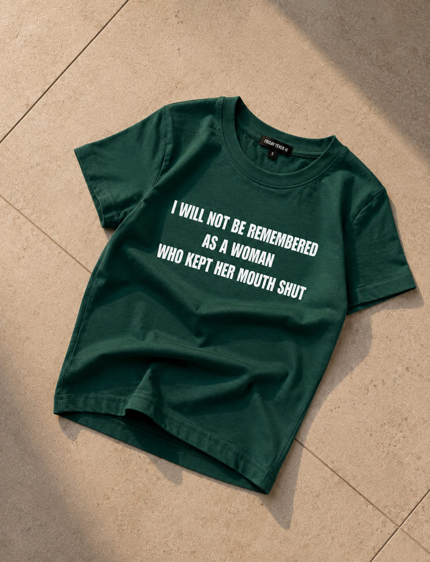 I Will Not Be Remembered As A Woman IT Girl Baby Tee For Women - Bottle Green – thumbnail 2