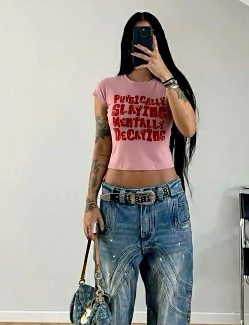 Physically Slaying Mentally Decaying IT Girl Baby Tee For Women - Baby Pink – thumbnail 3