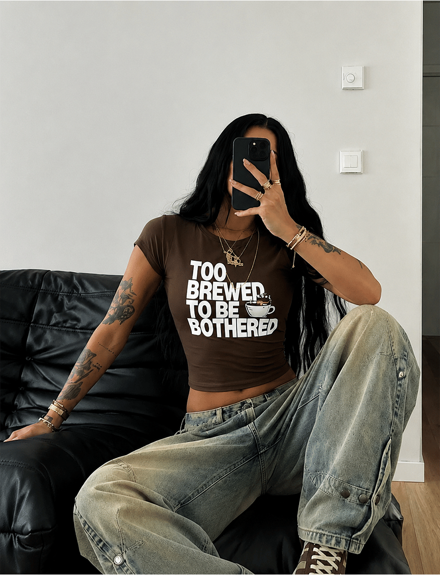 Too Brewed To Be Bothered IT Girl Baby Tee For Women - Espresso Brown – thumbnail 5
